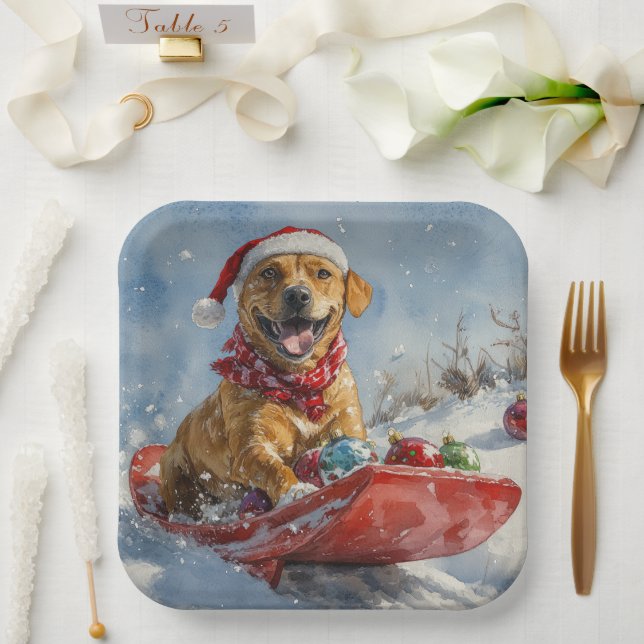 Rhodesian Ridgeback Dog in Sledge Christmas Paper Plate (Wedding)
