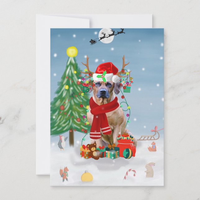 Rhodesian Ridgeback Dog in Snow Christmas Gift Card (Front)