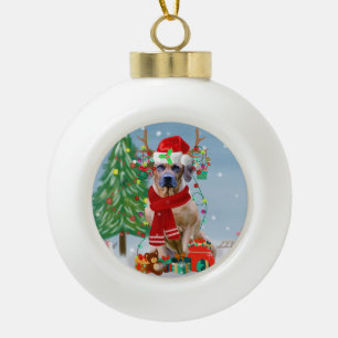 Rhodesian Ridgeback Dog in Snow Christmas Gift Ceramic Ball Christmas Ornament