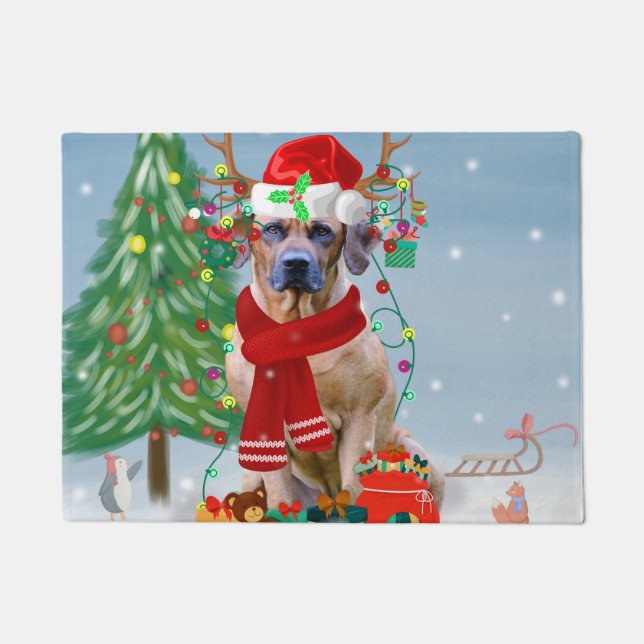 Rhodesian Ridgeback Dog in Snow Christmas Gift   Doormat (Front)