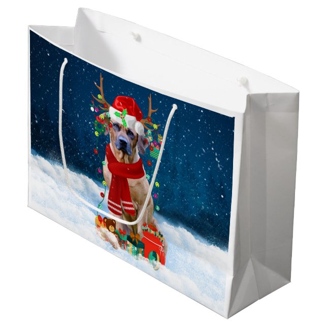 Rhodesian Ridgeback Dog in Snow Christmas Gift  Large Gift Bag (Front Angled)