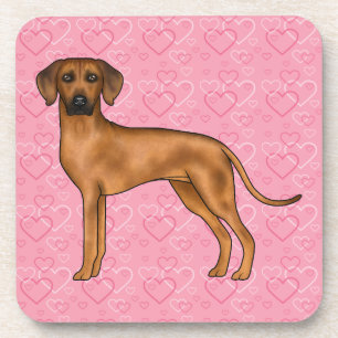 Rhodesian Ridgeback Dog Love Heart Pattern Pink Coaster
