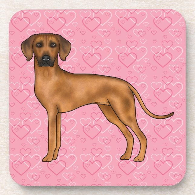Rhodesian Ridgeback Dog Love Heart Pattern Pink Coaster (Front)