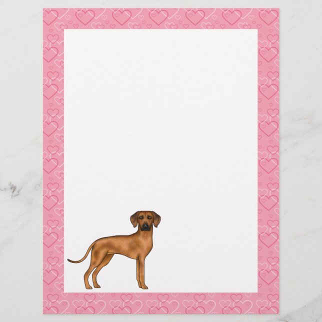 Rhodesian Ridgeback Dog Love Heart Pattern Pink Custom Letterhead (Front)