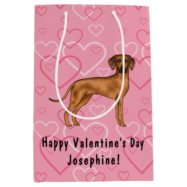 Rhodesian Ridgeback Dog Love Heart Pattern Pink Medium Gift Bag (Front)
