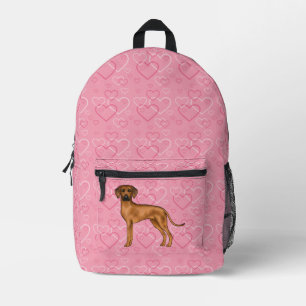Rhodesian Ridgeback Dog Love Heart Pattern Pink Printed Backpack