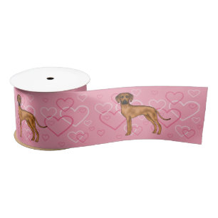 Rhodesian Ridgeback Dog Love Heart Pattern Pink Satin Ribbon