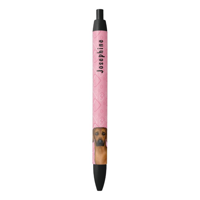 Rhodesian Ridgeback Dog On Pink Hearts With Name Black Ink Pen (Front Vertical)