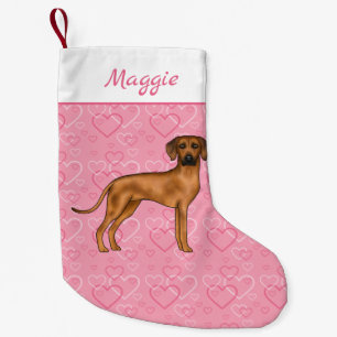 Rhodesian Ridgeback Dog On Pink Hearts With Name Small Christmas Stocking