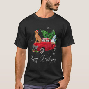 Rhodesian Ridgeback Dog Riding Red Truck Christmas T-Shirt