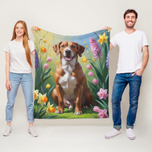 Rhodesian Ridgeback Dog Spring Flowers Painting Fleece Blanket