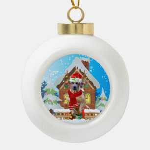 Rhodesian Ridgeback dog with Christmas gifts Ceramic Ball Christmas Ornament