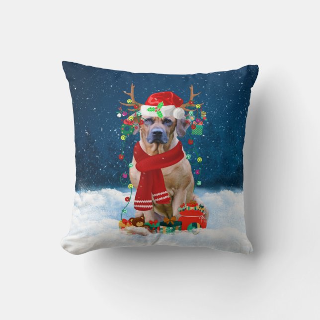 Rhodesian Ridgeback dog with Christmas gifts Cushion (Front)