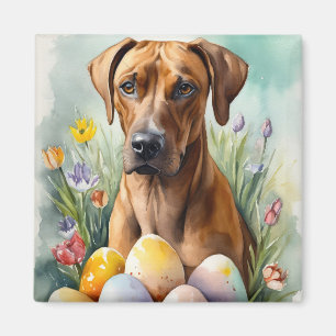 Rhodesian Ridgeback Dog with Easter Eggs Holiday Magnet