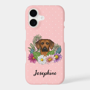 Rhodesian Ridgeback Dog With Flowers And Name Pink