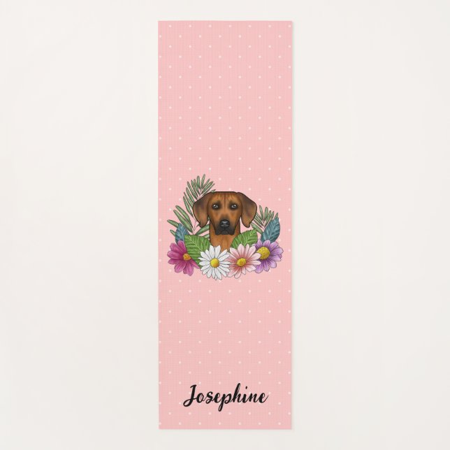 Rhodesian Ridgeback Dog With Flowers And Name Pink Yoga Mat (Front)