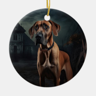Rhodesian Ridgeback Halloween Scary Ceramic Tree Decoration