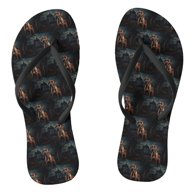Rhodesian Ridgeback Halloween Scary  Flip Flops (Footbed)