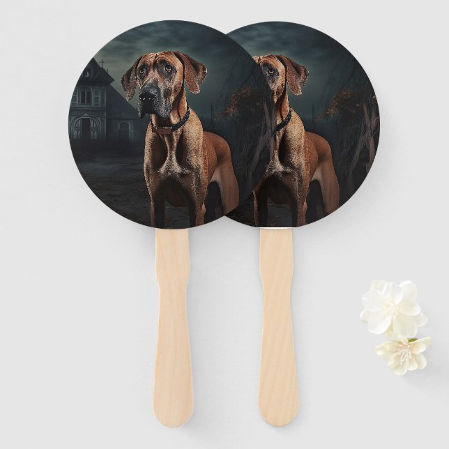 Rhodesian Ridgeback Halloween Scary  Hand Fan (Front and Back)