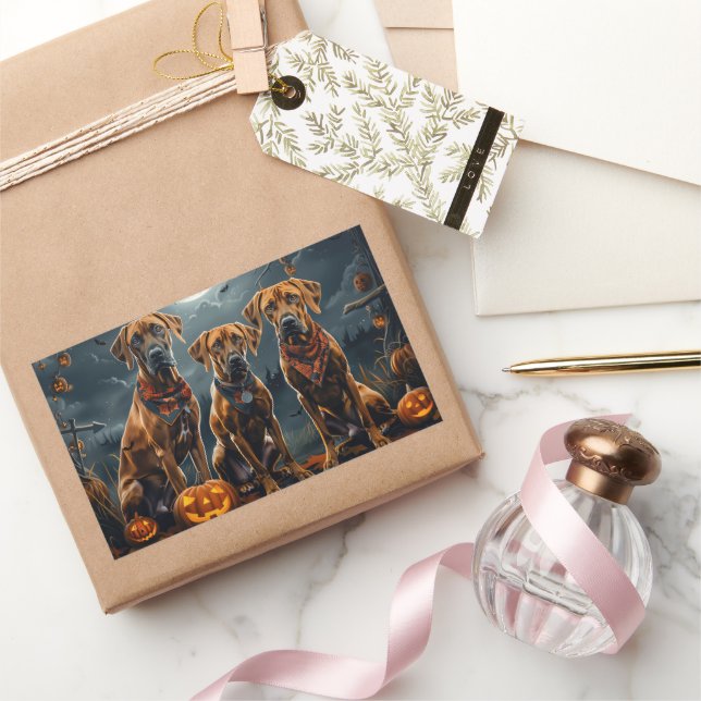 Rhodesian Ridgeback Halloween Spooky  Rectangular Sticker (Gifting)