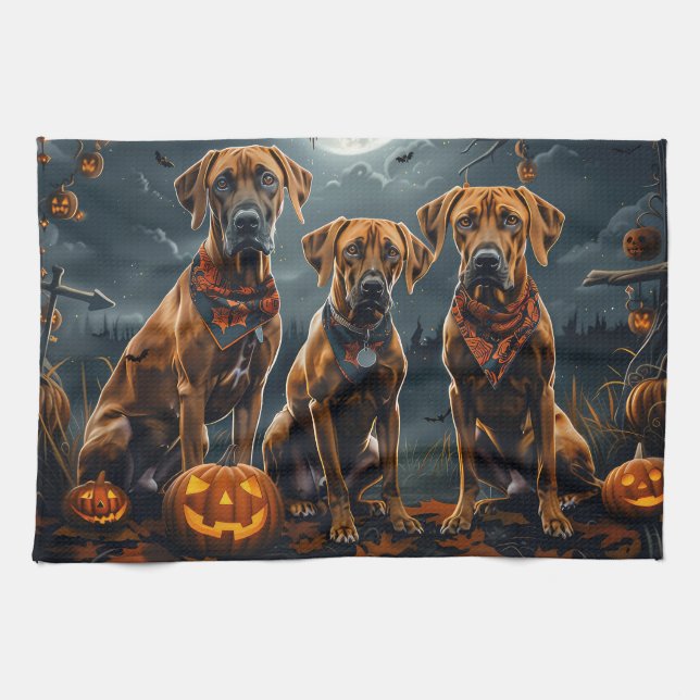 Rhodesian Ridgeback Halloween Spooky  Tea Towel (Horizontal)