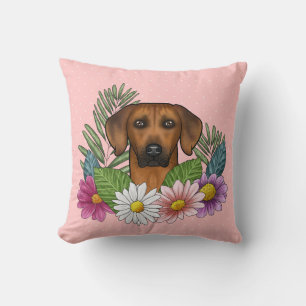 Rhodesian Ridgeback Head And Summer Wildflowers Cushion