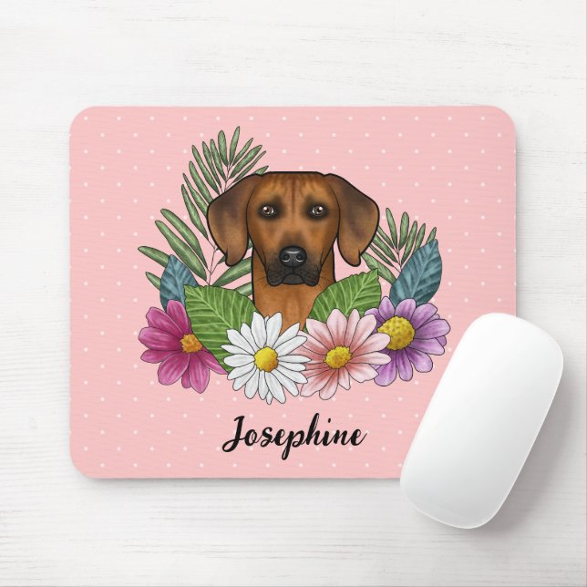 Rhodesian Ridgeback Head Colourful Flowers And Nam Mouse Mat (With Mouse)