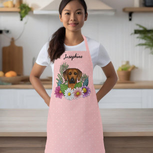 Rhodesian Ridgeback Head Colourful Flowers On Pink Apron