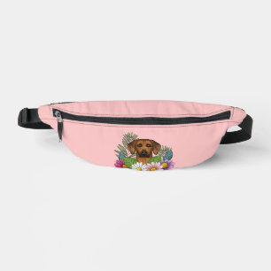 Rhodesian Ridgeback Head Colourful Flowers On Pink Bum Bags
