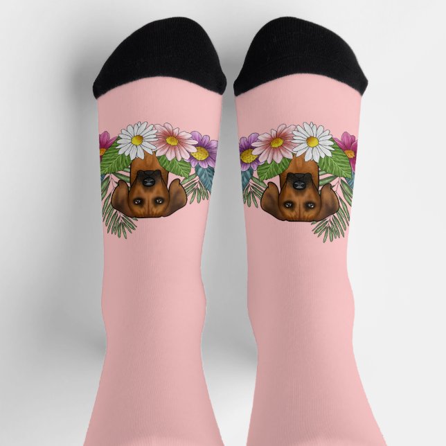 Rhodesian Ridgeback Head Colourful Flowers On Pink Socks (Top)