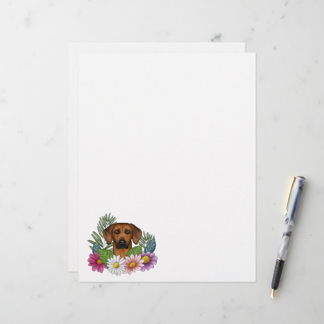 Rhodesian Ridgeback Head Colourful Summer Flowers Custom Letterhead (Front/Back In Situ)
