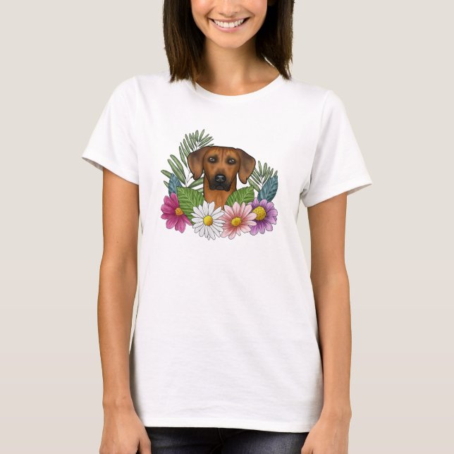 Rhodesian Ridgeback Head Colourful Summer Flowers T-Shirt (Front)