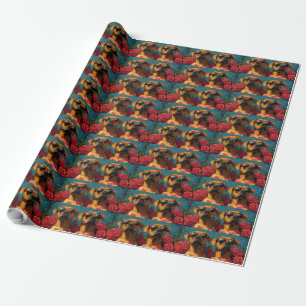 Rhodesian Ridgeback Heart Roses Valentine's Day Wrapping Paper