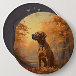 Rhodesian Ridgeback in Autumn Leaves Fall Inspire 6 Cm Round Badge