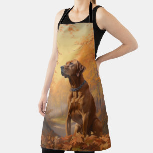 Rhodesian Ridgeback in Autumn Leaves Fall Inspire Apron