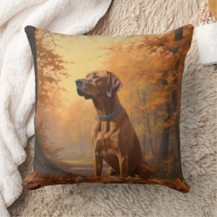 Rhodesian Ridgeback  in Autumn Leaves Fall Inspire Cushion