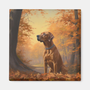 Rhodesian Ridgeback in Autumn Leaves Fall Inspire Magnet