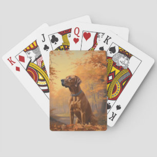 Rhodesian Ridgeback in Autumn Leaves Fall Inspire Playing Cards