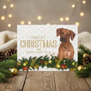 Rhodesian Ridgeback Merry Christmas Happy New Year Holiday Postcard