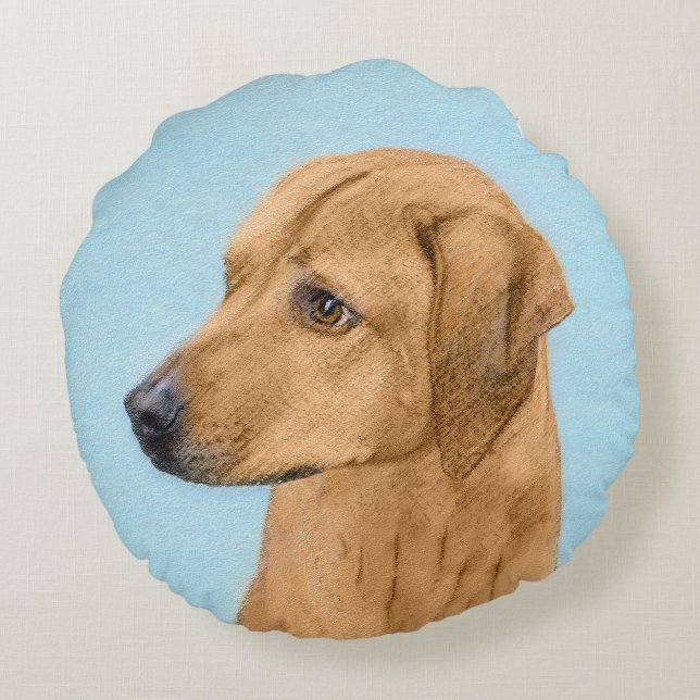 Rhodesian Ridgeback Painting - Original Dog Art Round Cushion (Back)