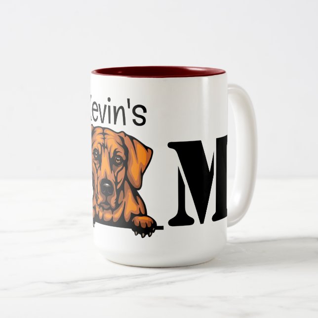  Rhodesian Ridgeback Peeking Personalised Mum Two-Tone Coffee Mug (Front Right)