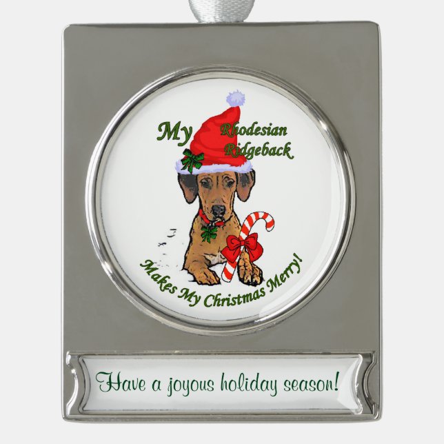 Rhodesian Ridgeback Personalised Christmas Silver Plated Banner Ornament (Front)