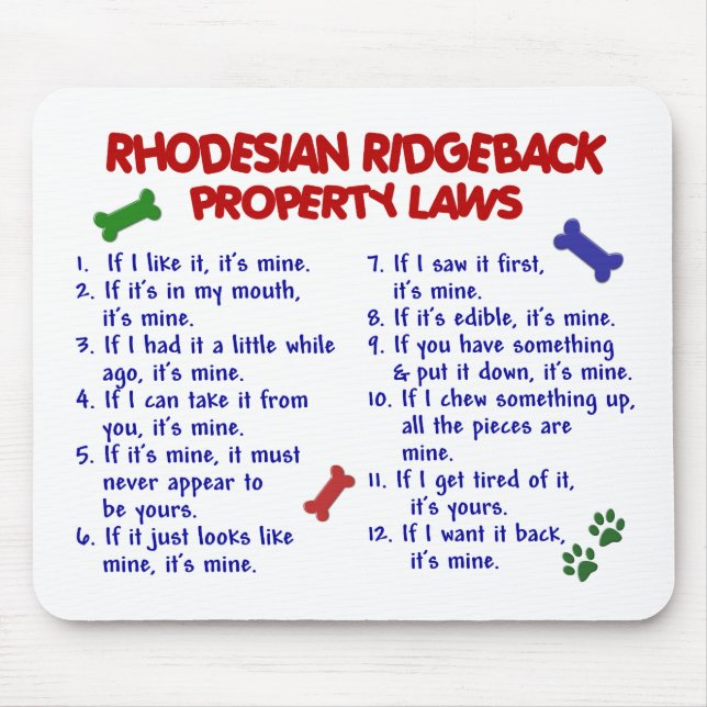 RHODESIAN RIDGEBACK Property Laws 2 Mouse Mat (Front)