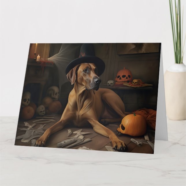 Rhodesian Ridgeback Pumpkins Halloween Scary Card (Front)