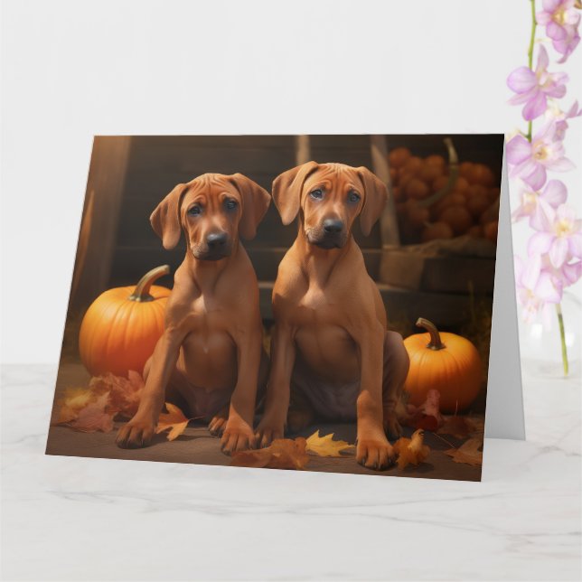 Rhodesian Ridgeback Puppy Autumn Delight Pumpkin  Card (Orchid)