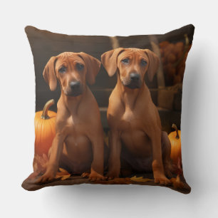 Rhodesian Ridgeback Puppy Autumn Delight Pumpkin Cushion