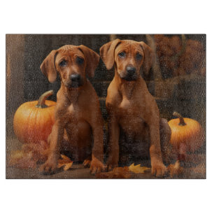 Rhodesian Ridgeback Puppy Autumn Delight Pumpkin Cutting Board