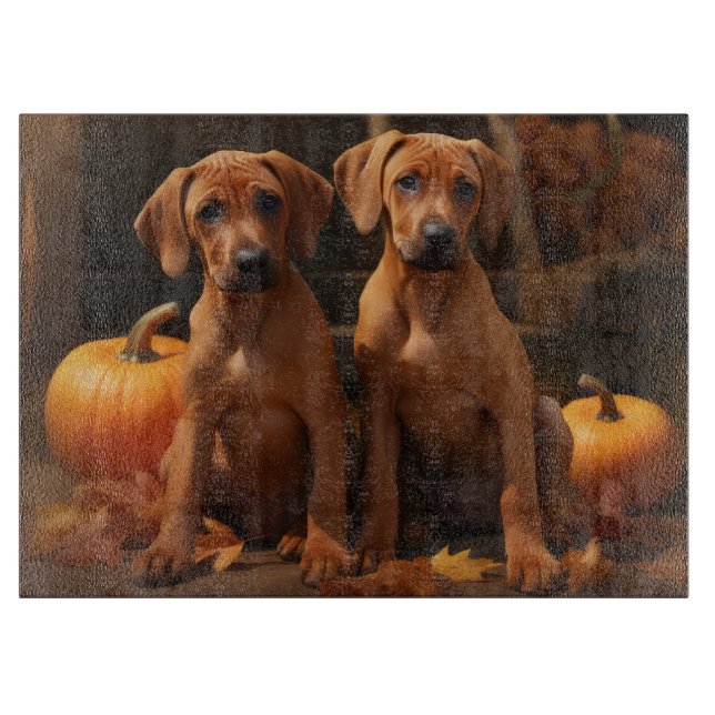 Rhodesian Ridgeback Puppy Autumn Delight Pumpkin  Cutting Board (Front)