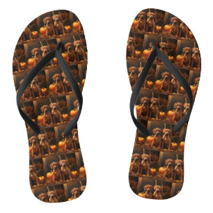 Rhodesian Ridgeback Puppy Autumn Delight Pumpkin  Flip Flops