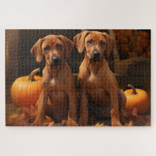 Rhodesian Ridgeback Puppy Autumn Delight Pumpkin Jigsaw Puzzle